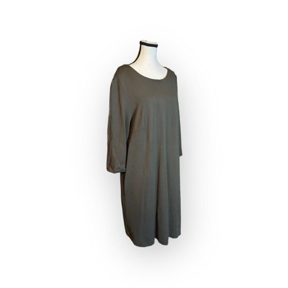 Women’s 2x reitmans Deep Green Grey Shift Dress with Pockets 3/4 Slit Sleeves - Picture 8 of 9
